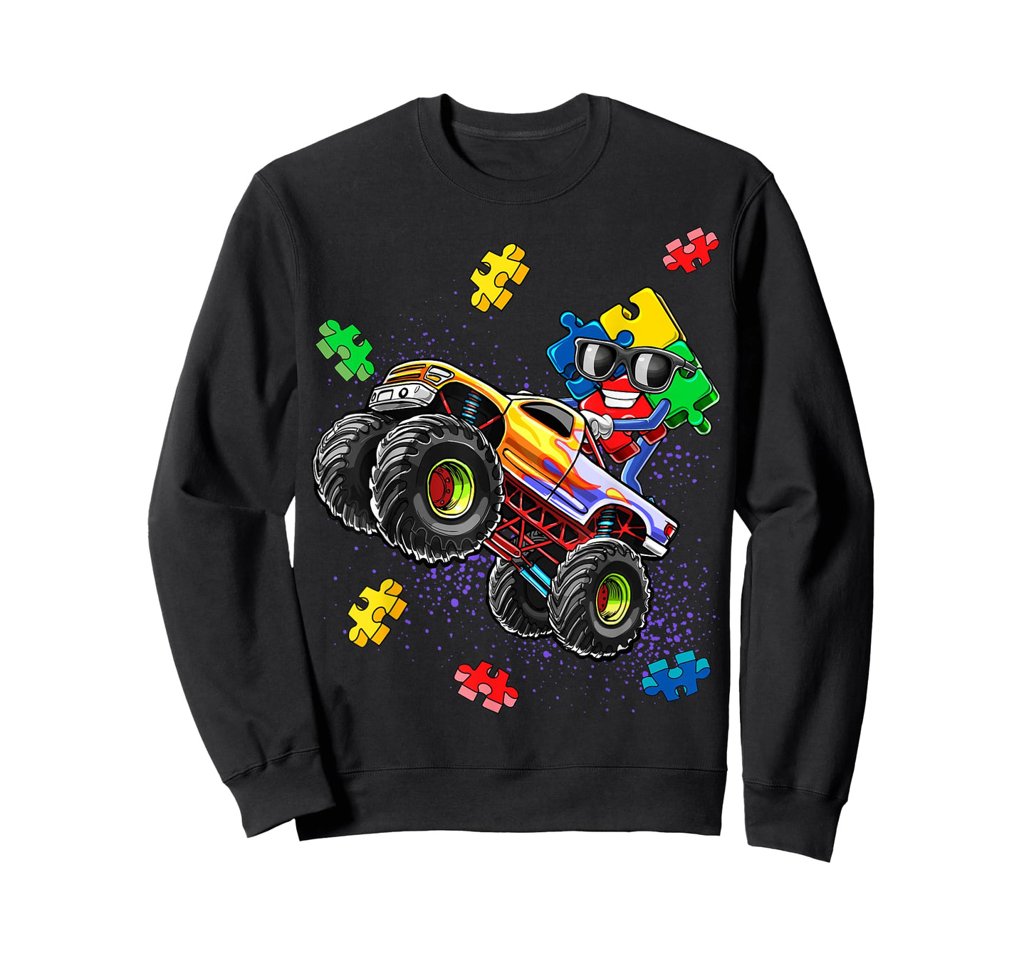 Monster Truck Autism Awareness Puzzle Piece Gift for Boys T-Shirt