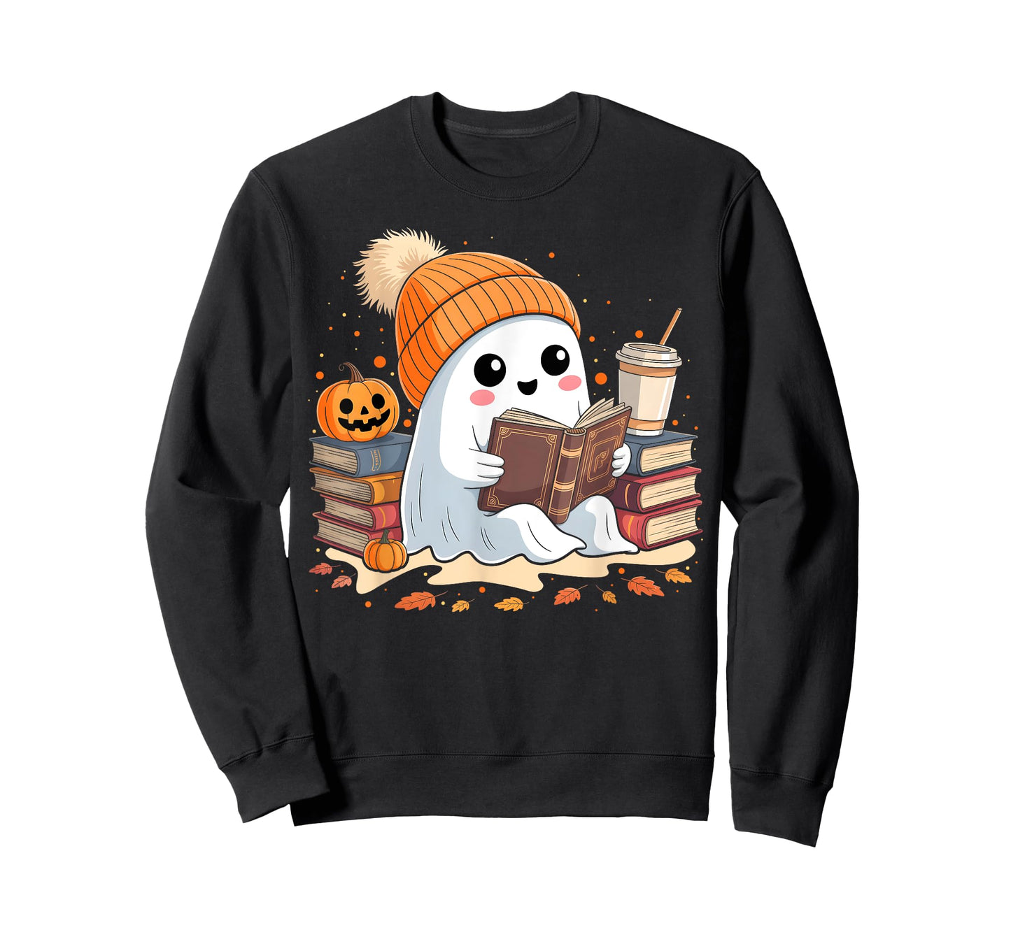 Ghost Reading Book Lovers Halloween Cute Ghost Coffee Women T-Shirt