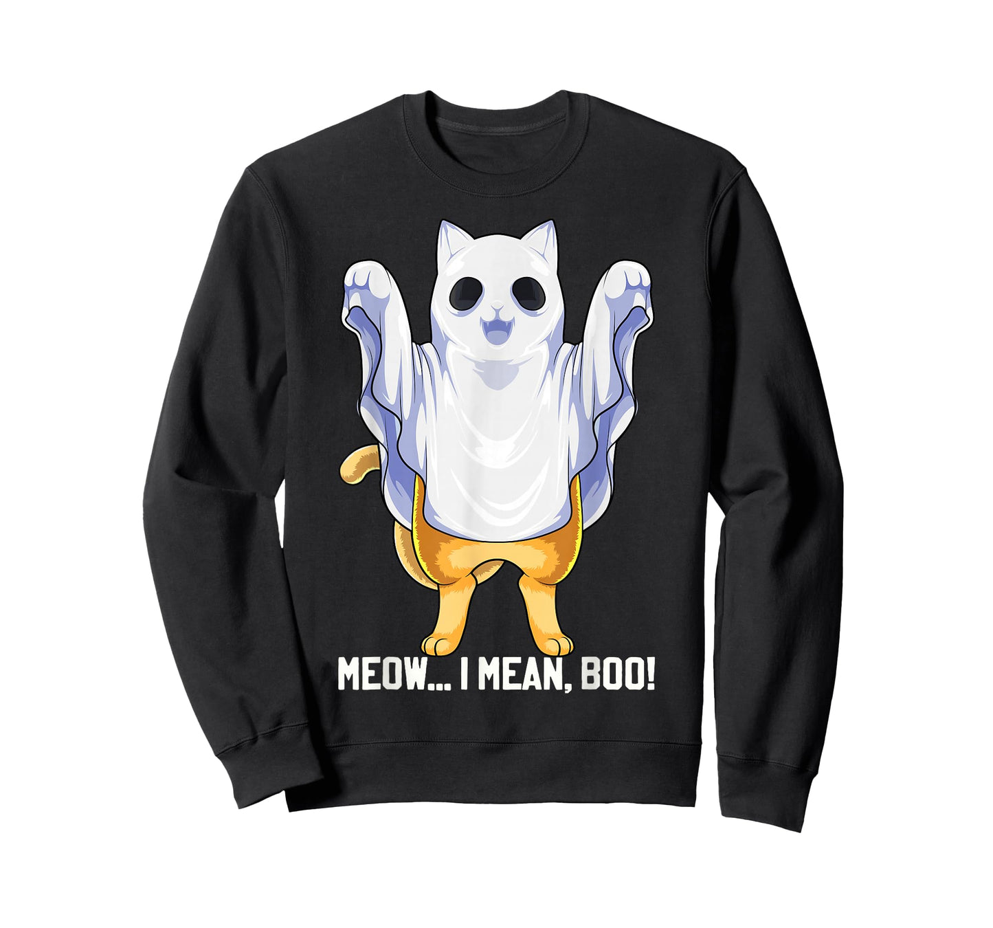 Meow I Mean Boo Ghost Cat Funny Halloween Costume Boys Kids T-Shirt