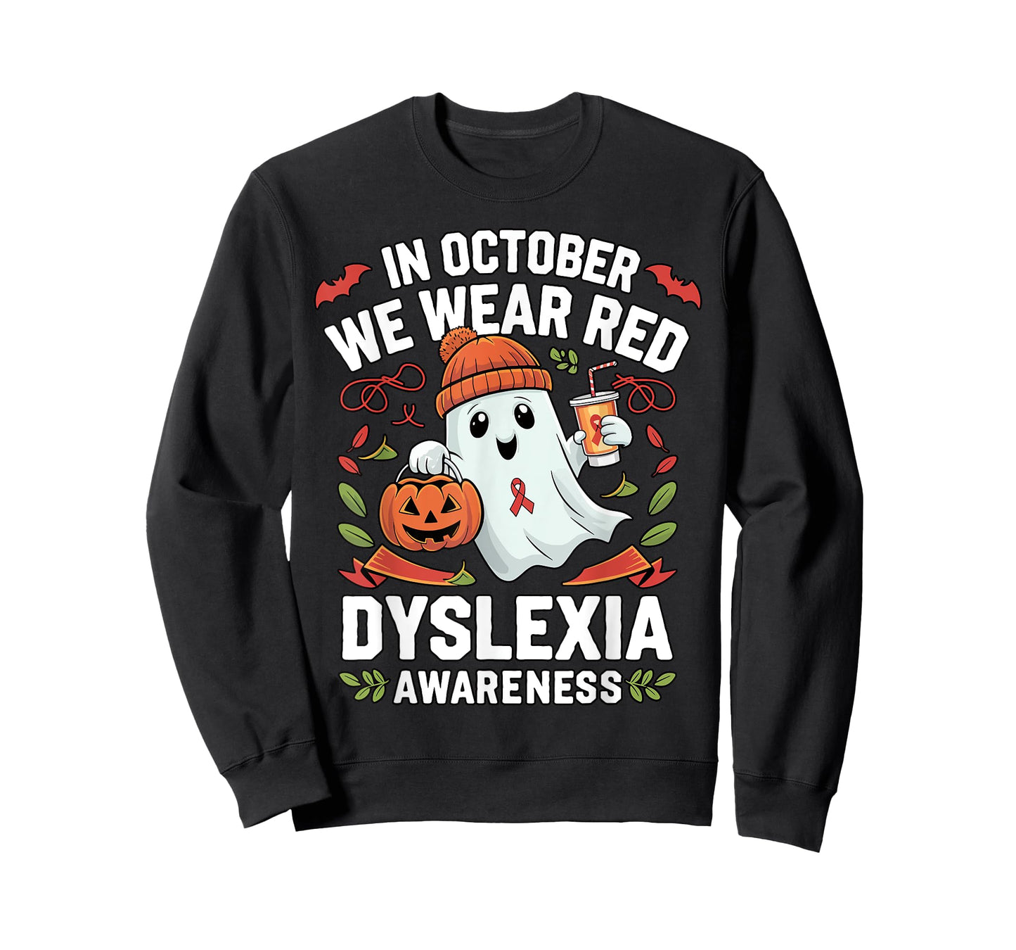 Awareness Ribbon October Wear Red Dyslexia Awareness Ghost T-Shirt