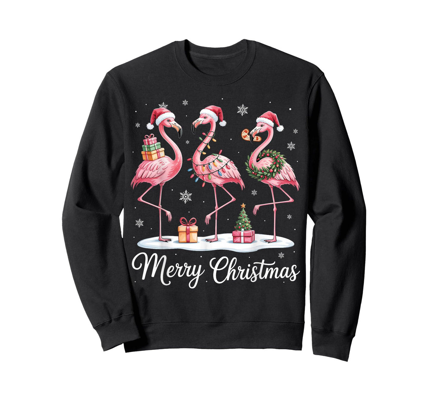 Merry Christmas Cute Flamingo Santa Snow Xmas Lights Pajamas T-Shirt