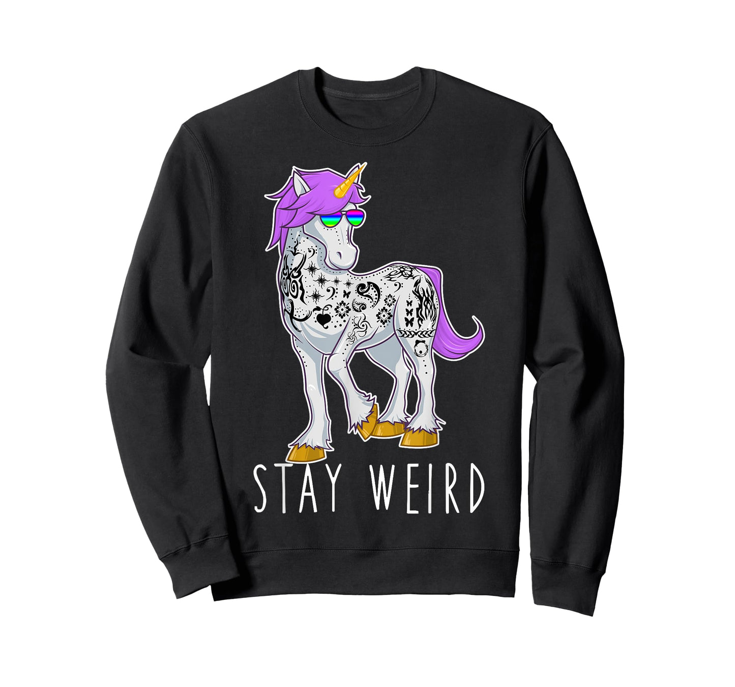 Stay Weird Unicorn with Sunglasses & Tattoos Novelty T Shirt T-Shirt