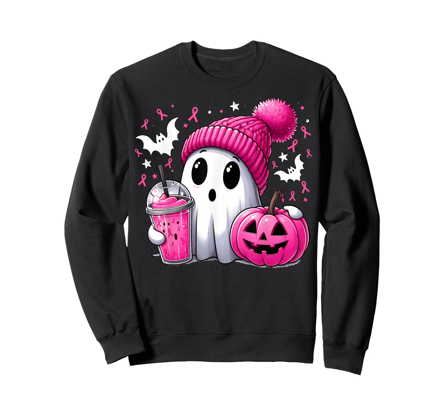 Cute Ghost Pink Ribbon Halloween Breast Cancer Awareness T-Shirt