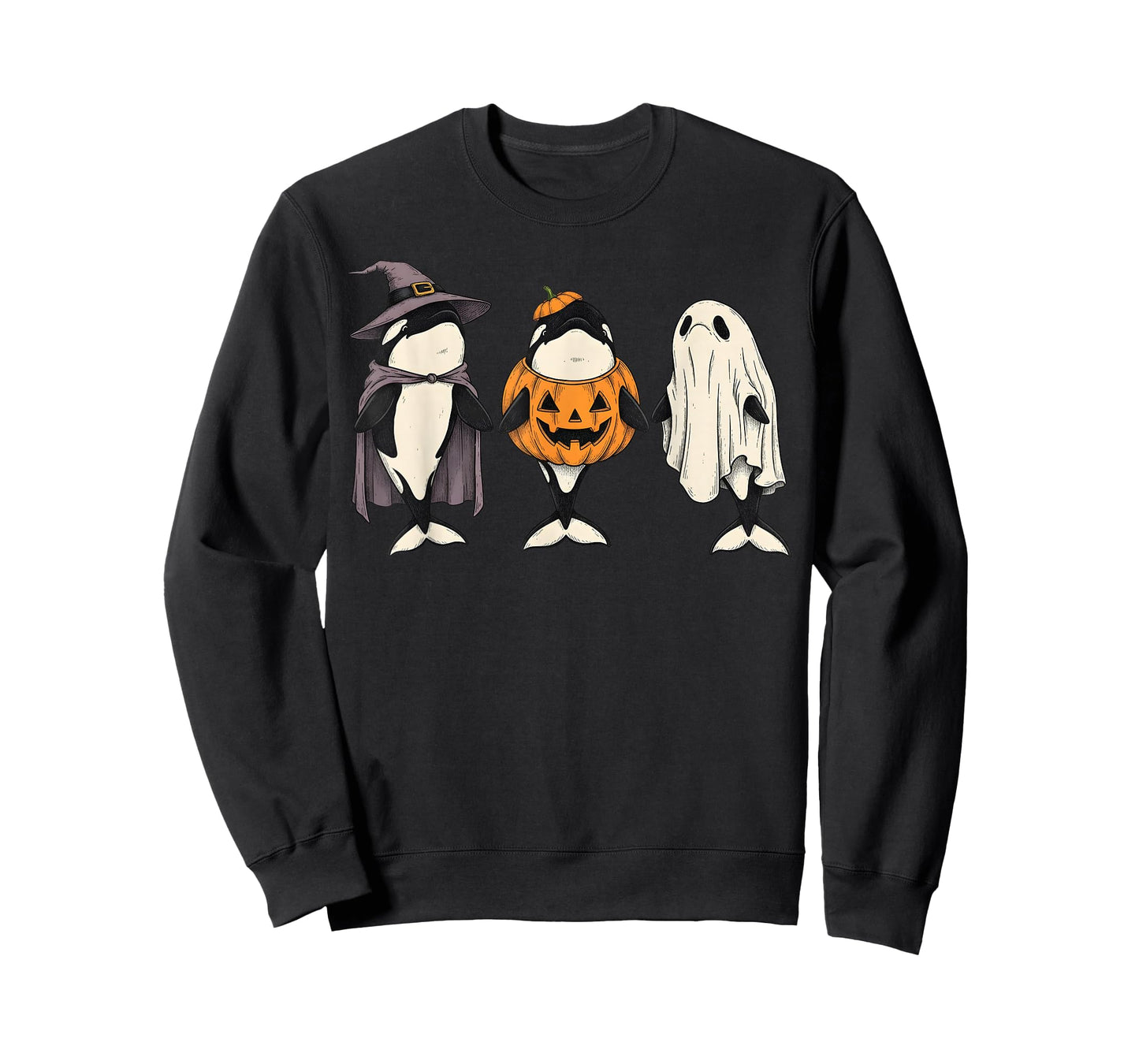 Spooky Ghost Orca Whale Lover Pumpkin Halloween T-Shirt