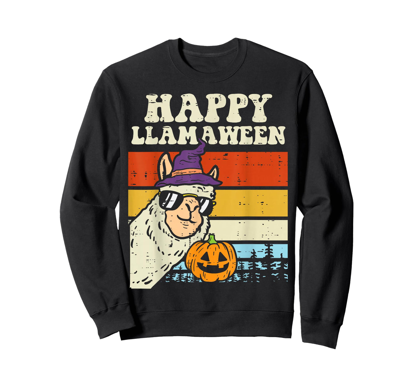 Happy Llamaween Llama Witch Retro Halloween Alpaca Animal T-Shirt