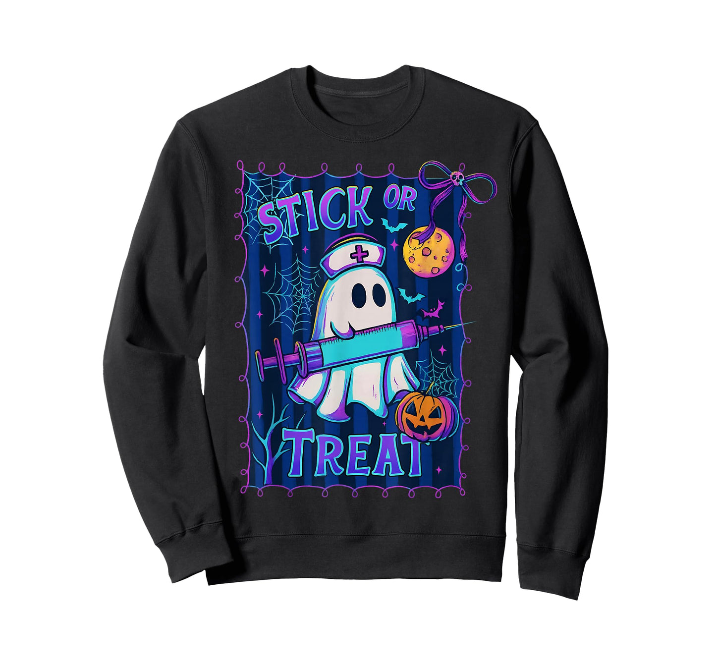 Halloween Stick Or Treat Funny Ghost Nurse Spooky Season T-Shirt