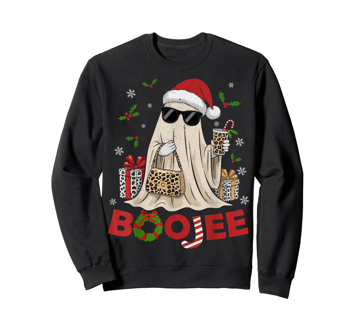 Ghost Santa Christmas Halloween Boo-JEE Leopard Coffee Funny T-Shirt