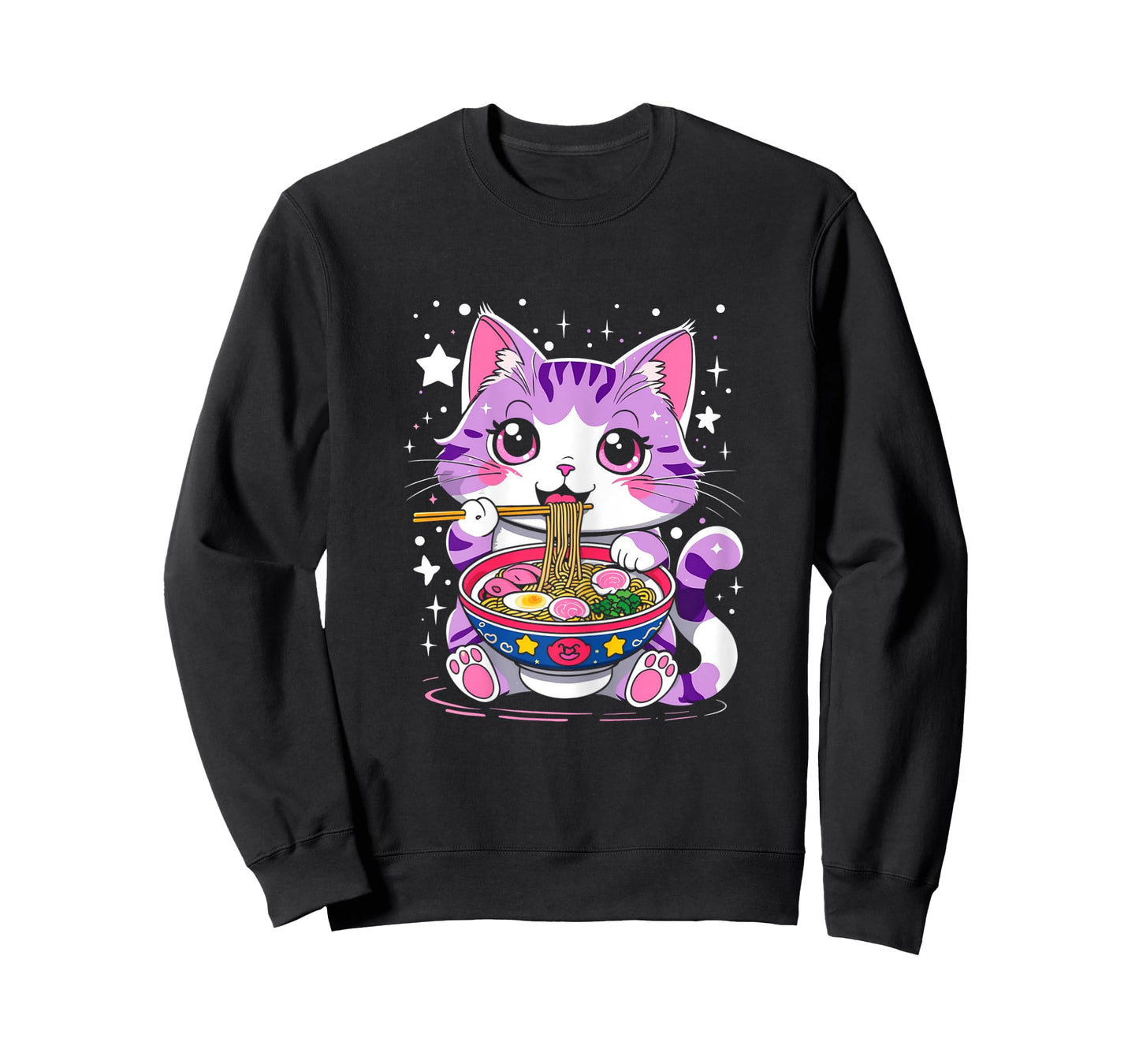 Kawaii Cat Eating Ramen Cat Japanese Funny Cat Anime Noodles T-Shirt