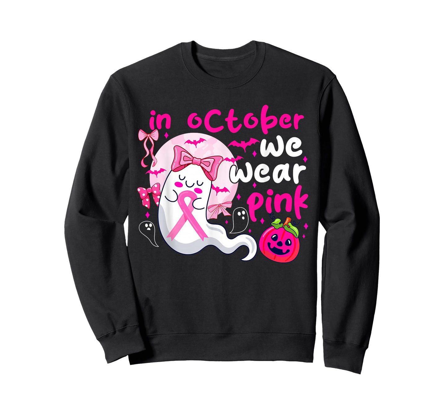in October We Wear Pink Boo Ghost Breast Cancer Awareness T-Shirt