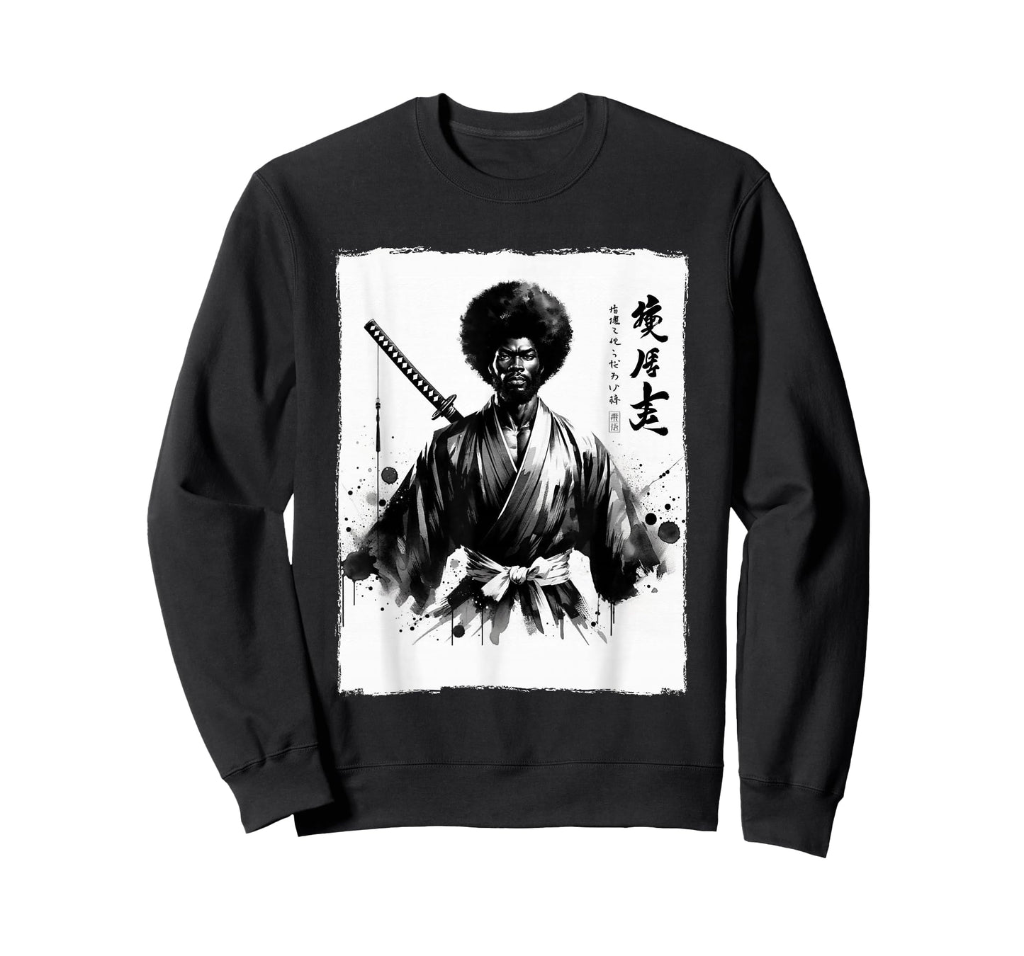 Vintage Afro African Samurai Ukiyo-e Japanese Art Graphic T-Shirt