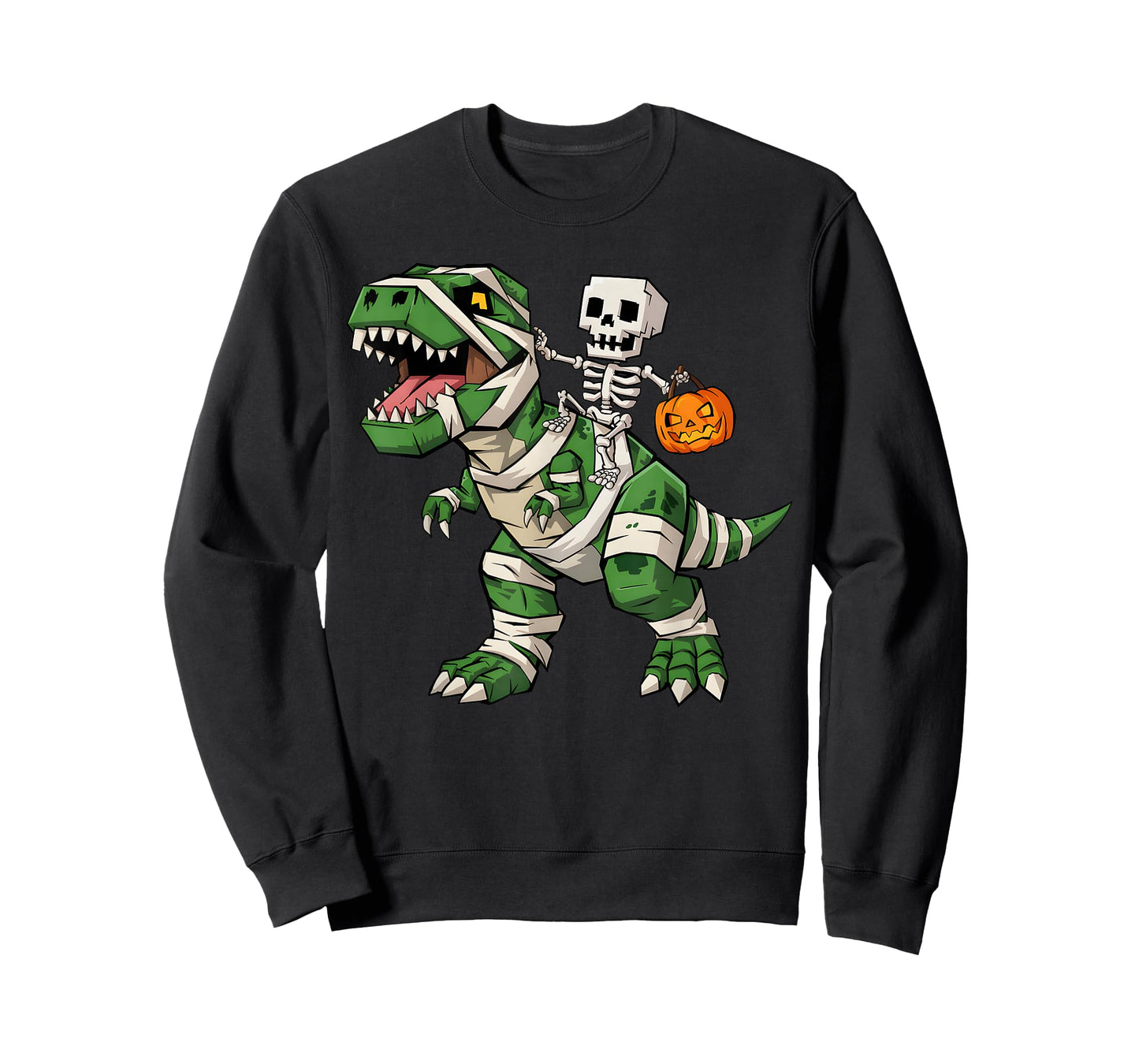 Skeleton Dinosaur T rex Boys Kids Funny Halloween Pumpkin T-Shirt