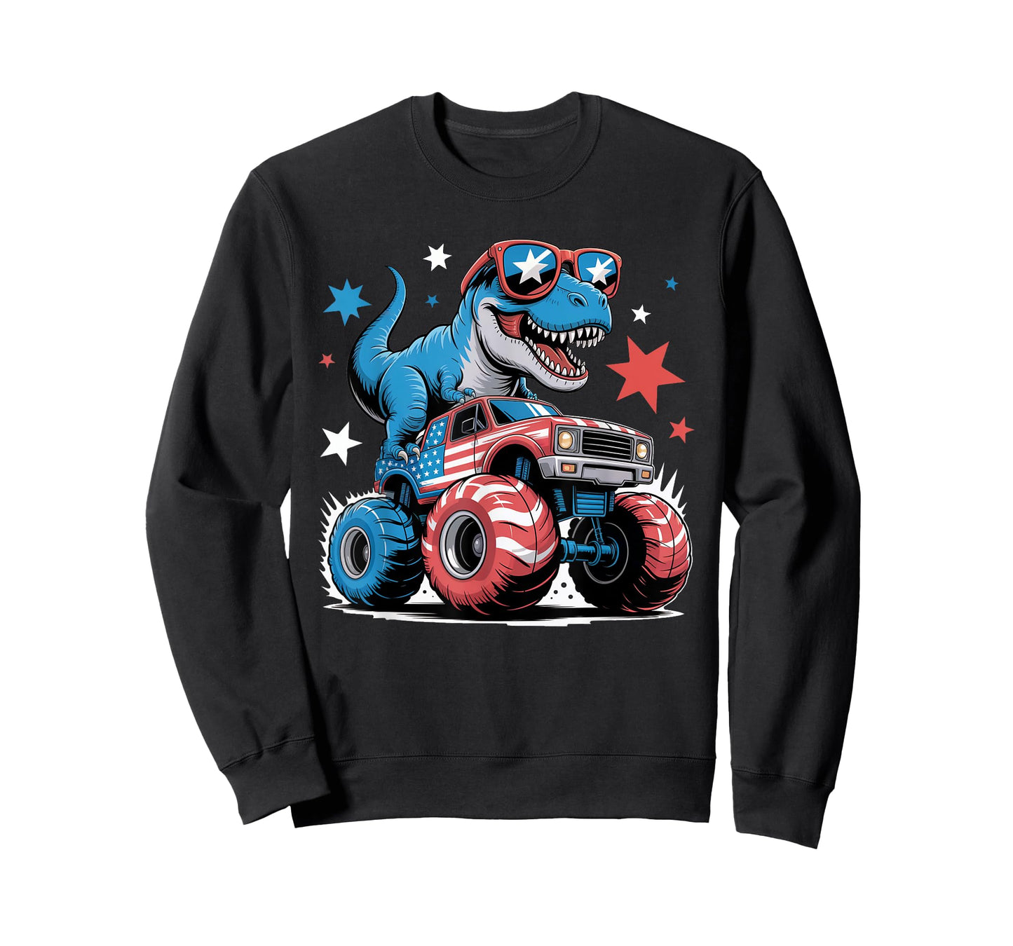 4th of July Patriotic Dinosaur Monster Truck USA Flag kids T-Shirt