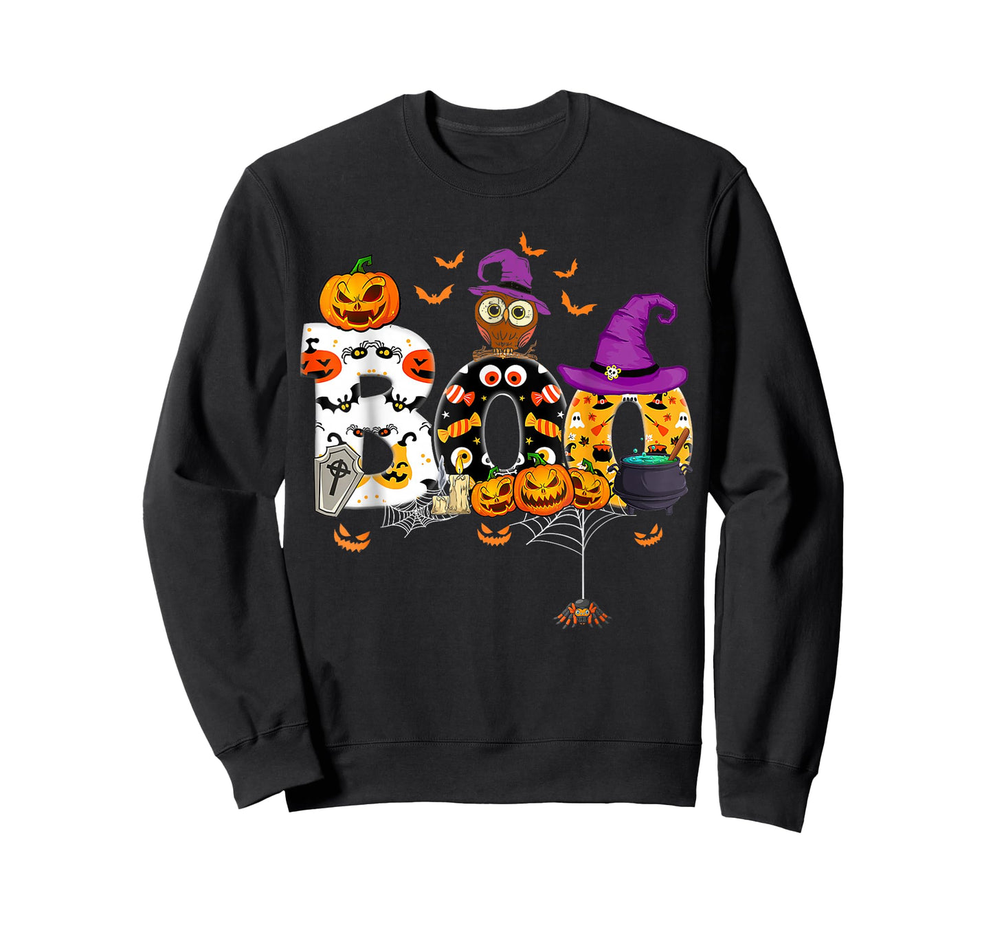 Boo Creepy Owl Pumpkin Ghost Halloween Men Women Kids T-Shirt