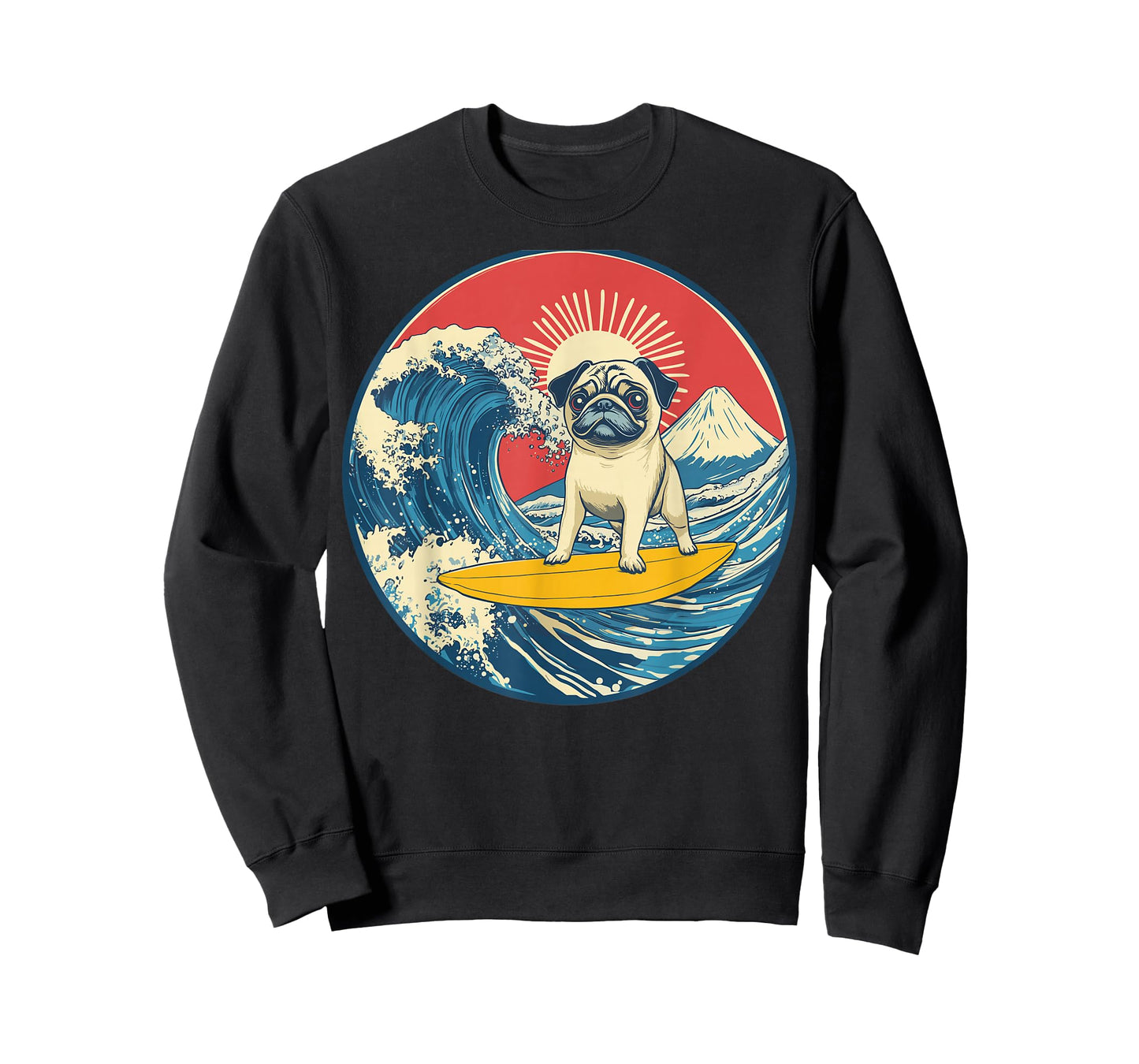 Japanese Pug Surfing Wave Great Wave Japan T-Shirt