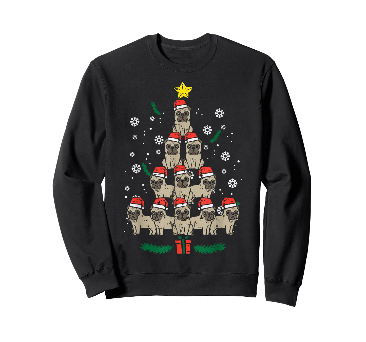 Pug Christmas Tree Dog Xmas Men Women Kids T-Shirt