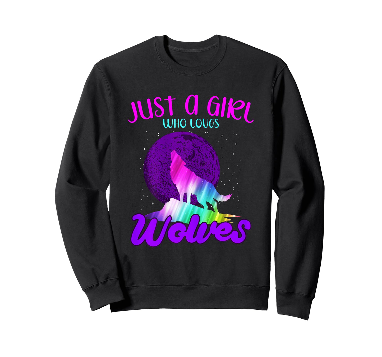 Just A Girl Who Loves Wolves Howling At Moon Colorful Wolf T-Shirt