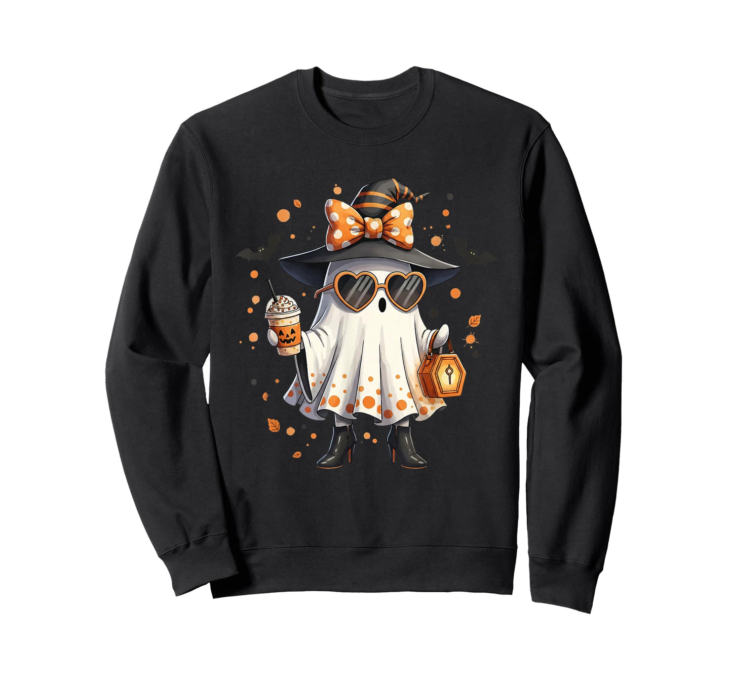 Cute Boujee Ghost Witch Hat Bow Halloween Coffee Fall Autumn T-Shirt