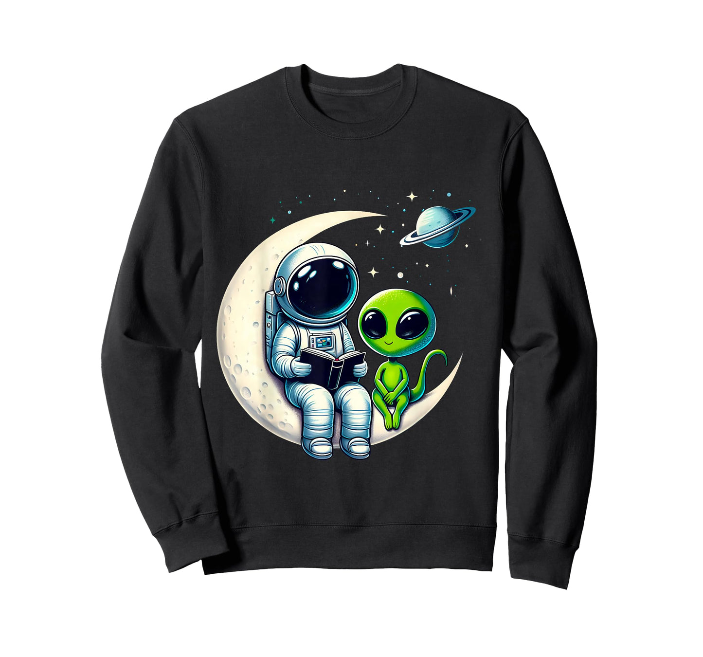 Astronaut Reading Book To Alien Shirt Moon Space Lover Kids T-Shirt