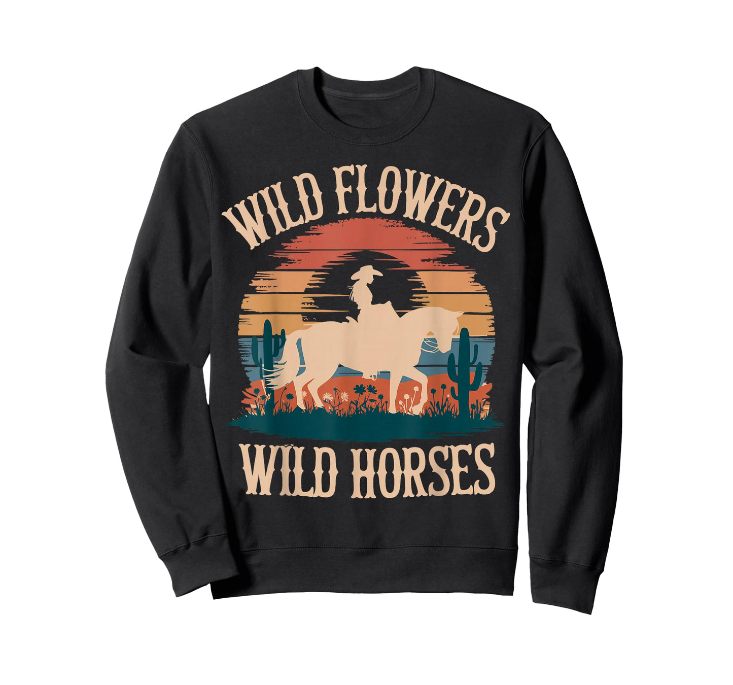 Vintage Sunset Western Country Wild Flowers - Wild Horses T-Shirt