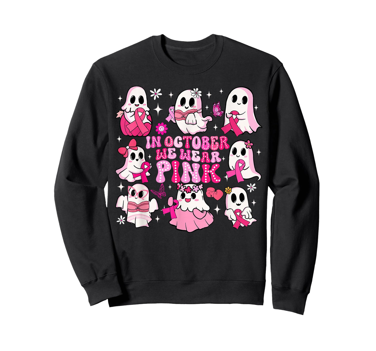 In October We Wear Pink Funny Ghost Breast Cancer Awareness T-Shirt