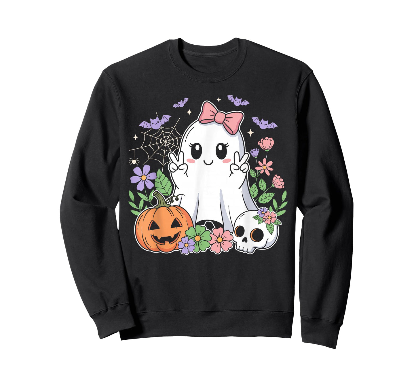 Cute Floral Ghost Coquette Spooky Halloween Girls Women T-Shirt