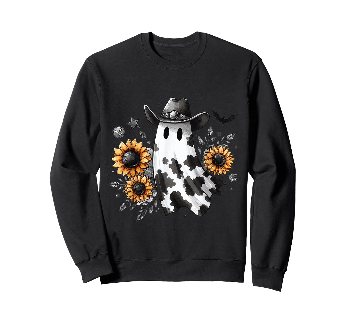 Cute Ghost in Cowboy Hat with Sunflowers Western Halloween T-Shirt