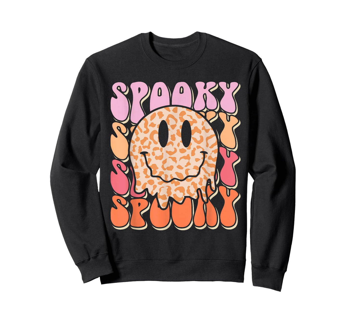 Groovy Halloween Spooky Leopard Smile Face Checkered T-Shirt