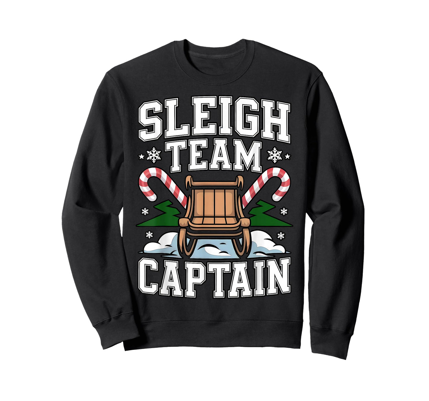 Sleigh Team Captain Christmas Candy Cane Crew Lights Funny T-Shirt