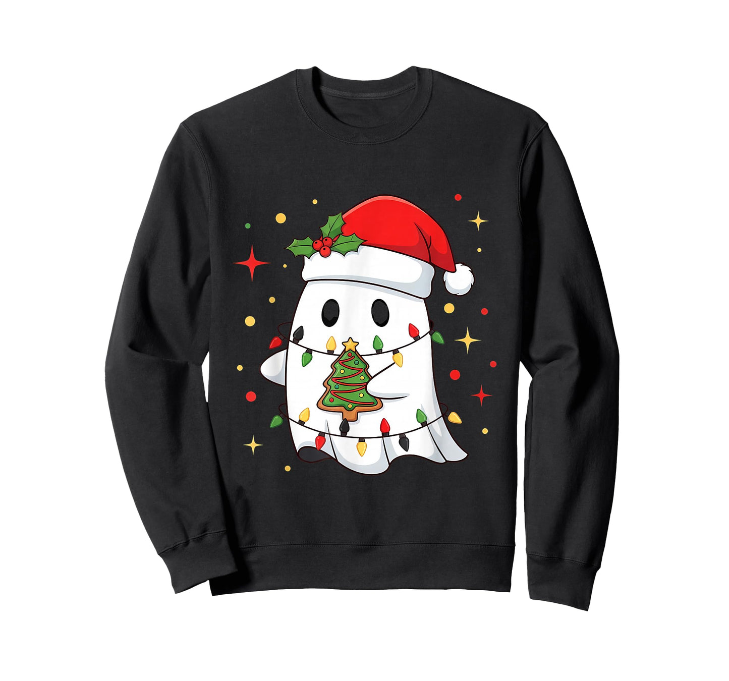 Funny Xmas Kawaii Boo Lights Tree Cake Merry Christmas T-Shirt