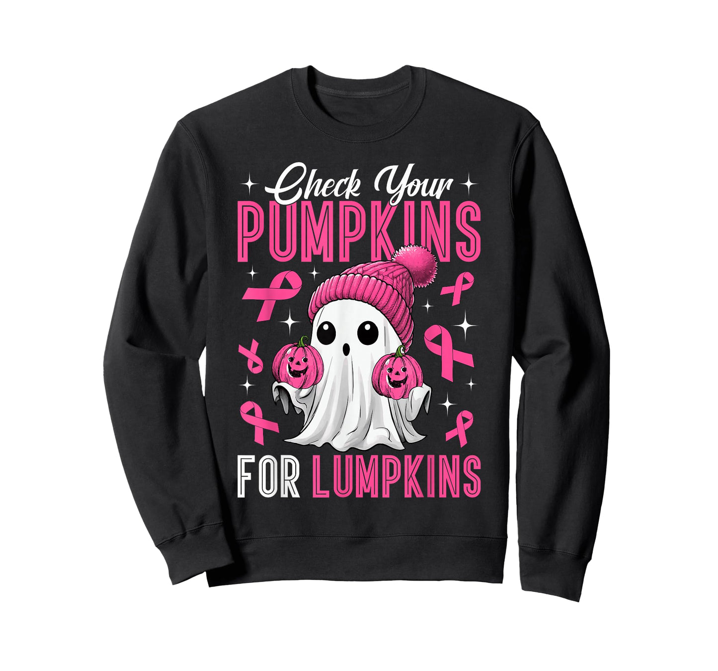 Check Your Pumpkins for Lumpkins Breast Cancer Ghost Women T-Shirt