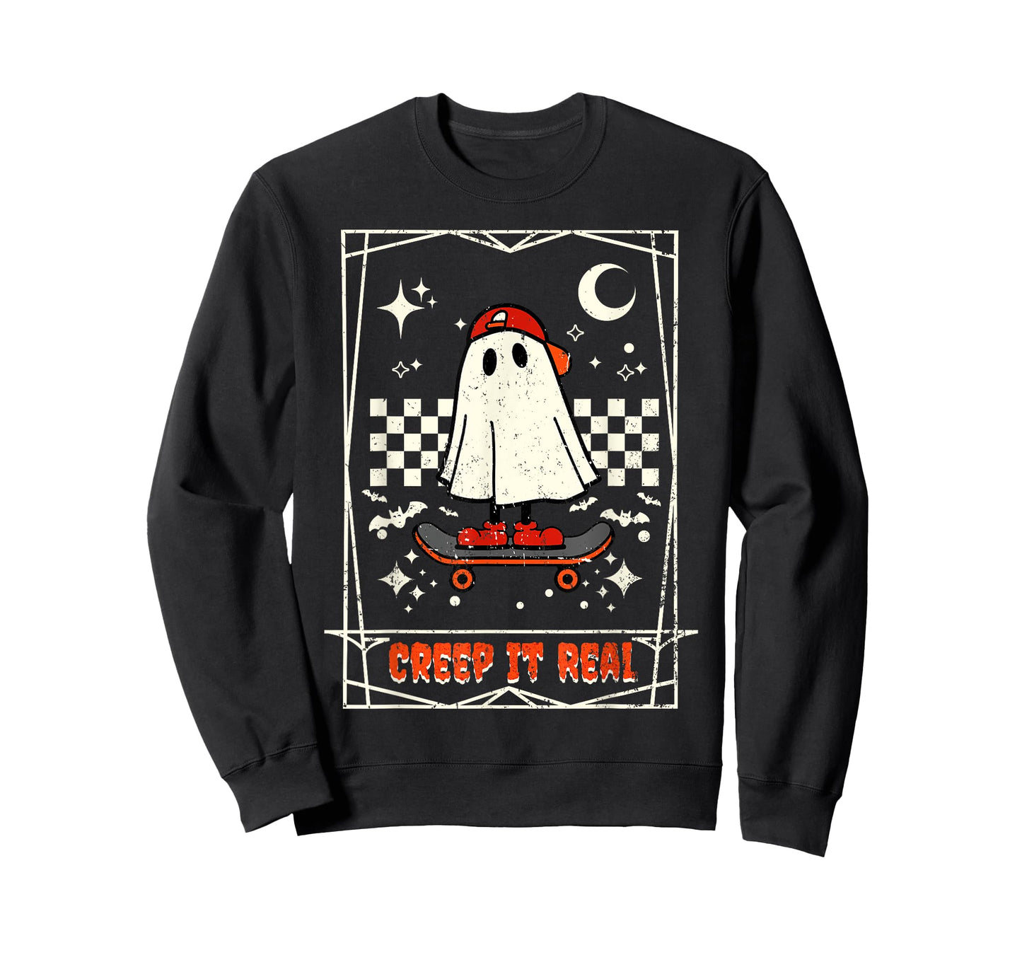 Creep It Real Skateboarding Ghost Retro Halloween Costume T-Shirt