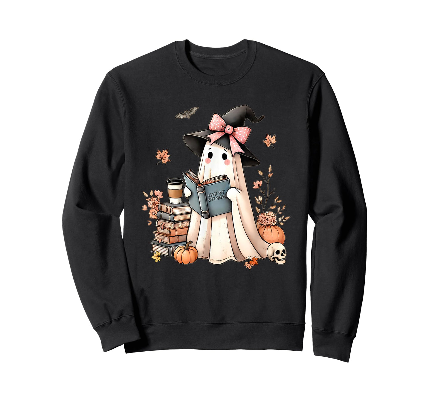 Cute Ghost Reading Book Librarian Book Lover T-Shirt