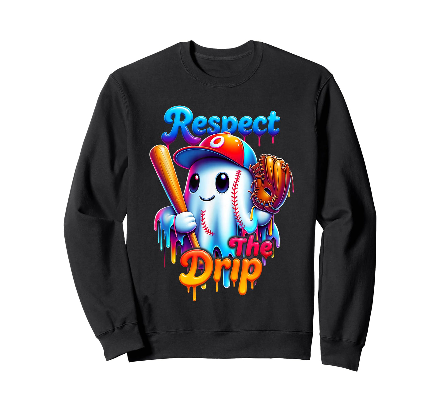 Ghost Baseball Spots Cool Halloween Ice Cream Drip T-Shirt