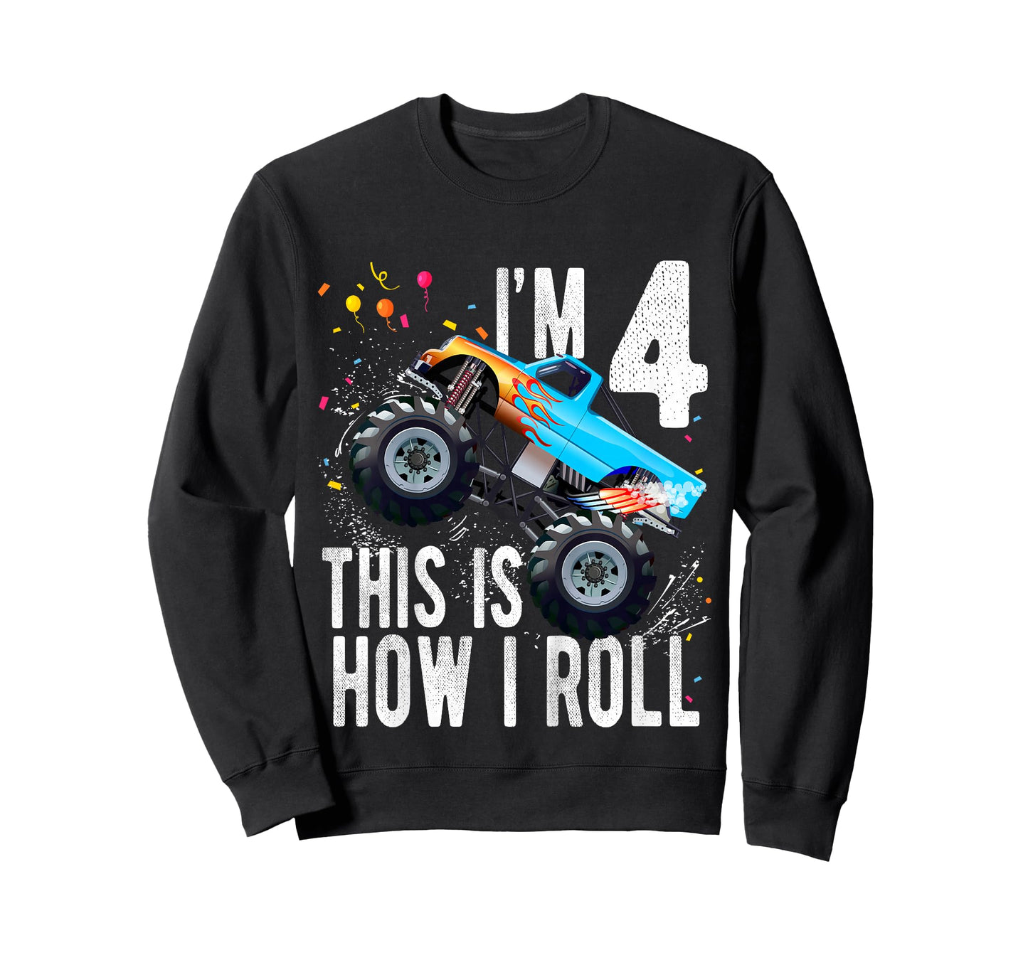 Kids 4 Year Old 4th Birthday Boy Monster Truck Car T-Shirt
