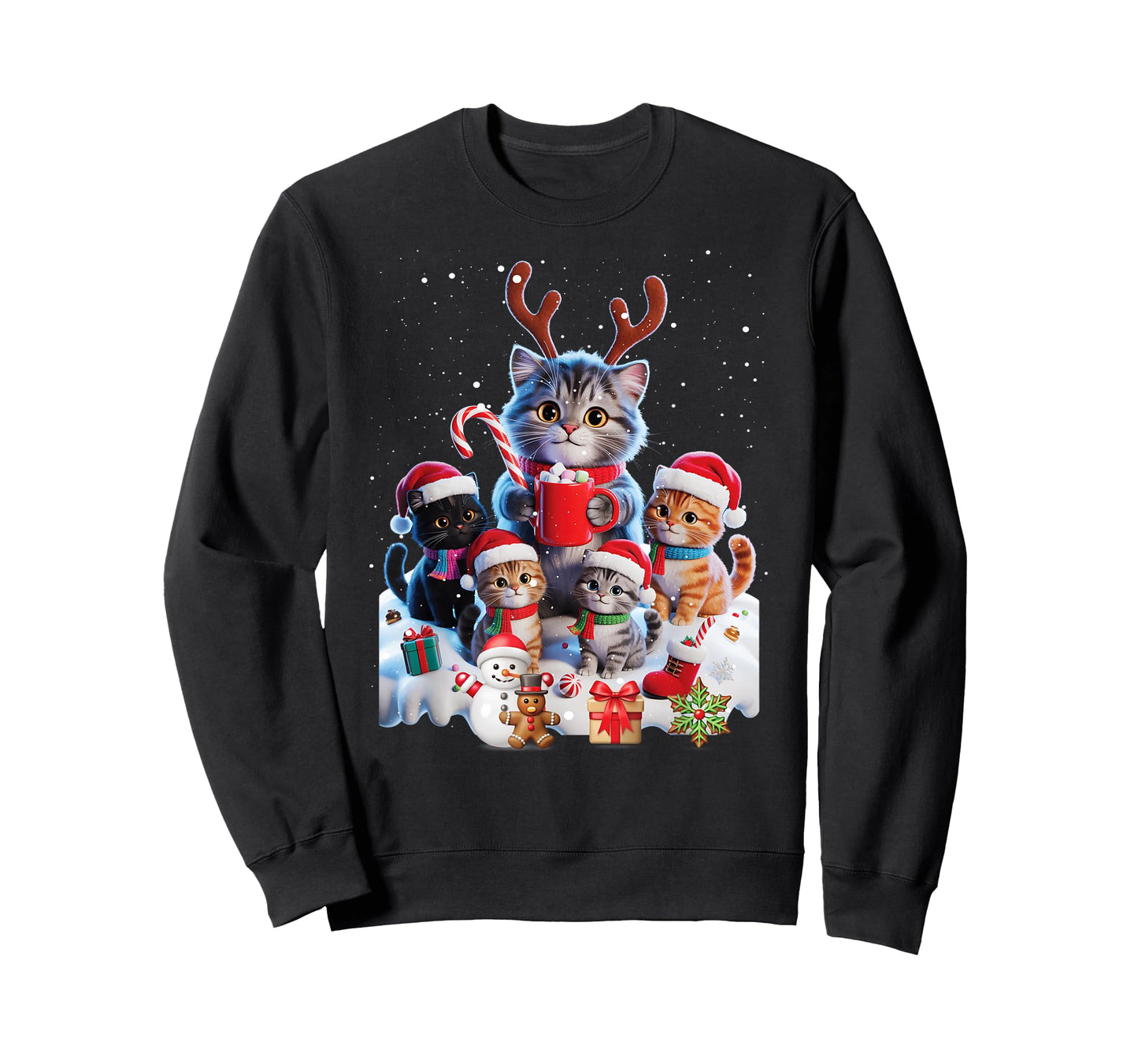 Christmas Cats Family Reindeer Santa Hats Snow Candy Cane T-Shirt