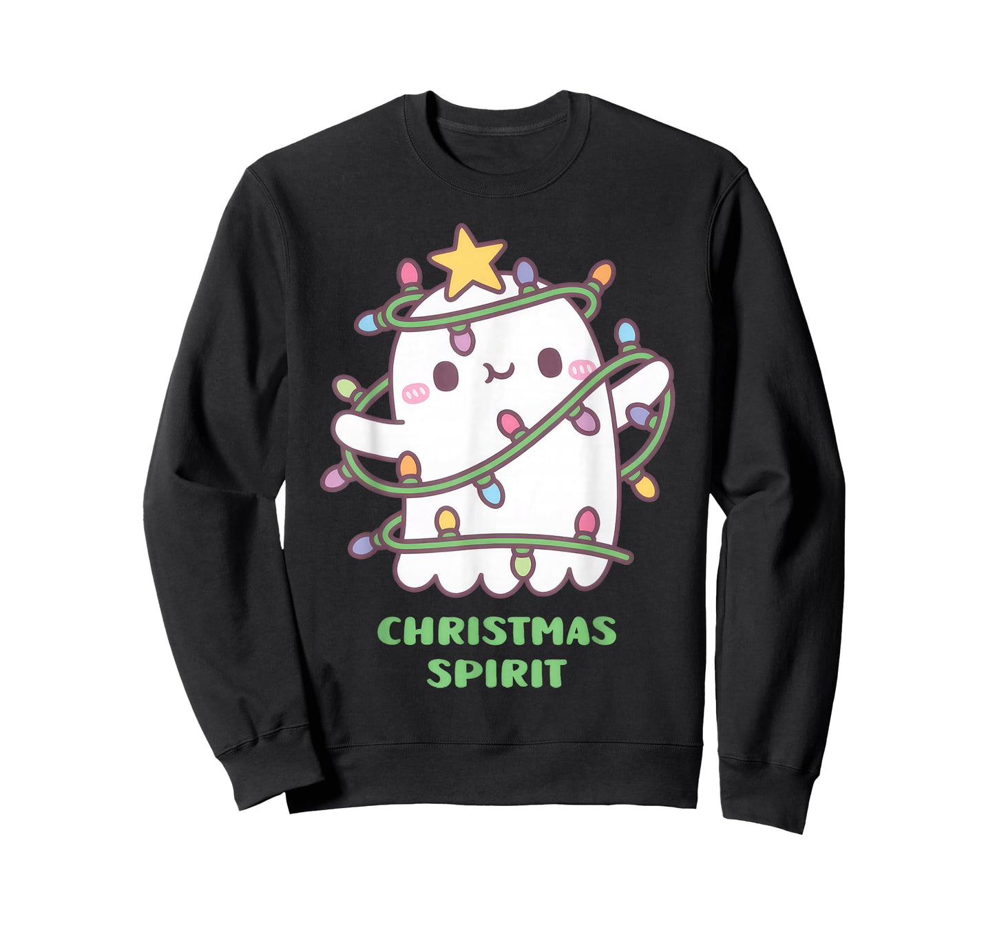 Funny Christmas Spirit, Cute Ghost With Christmas Lights Kid T-Shirt