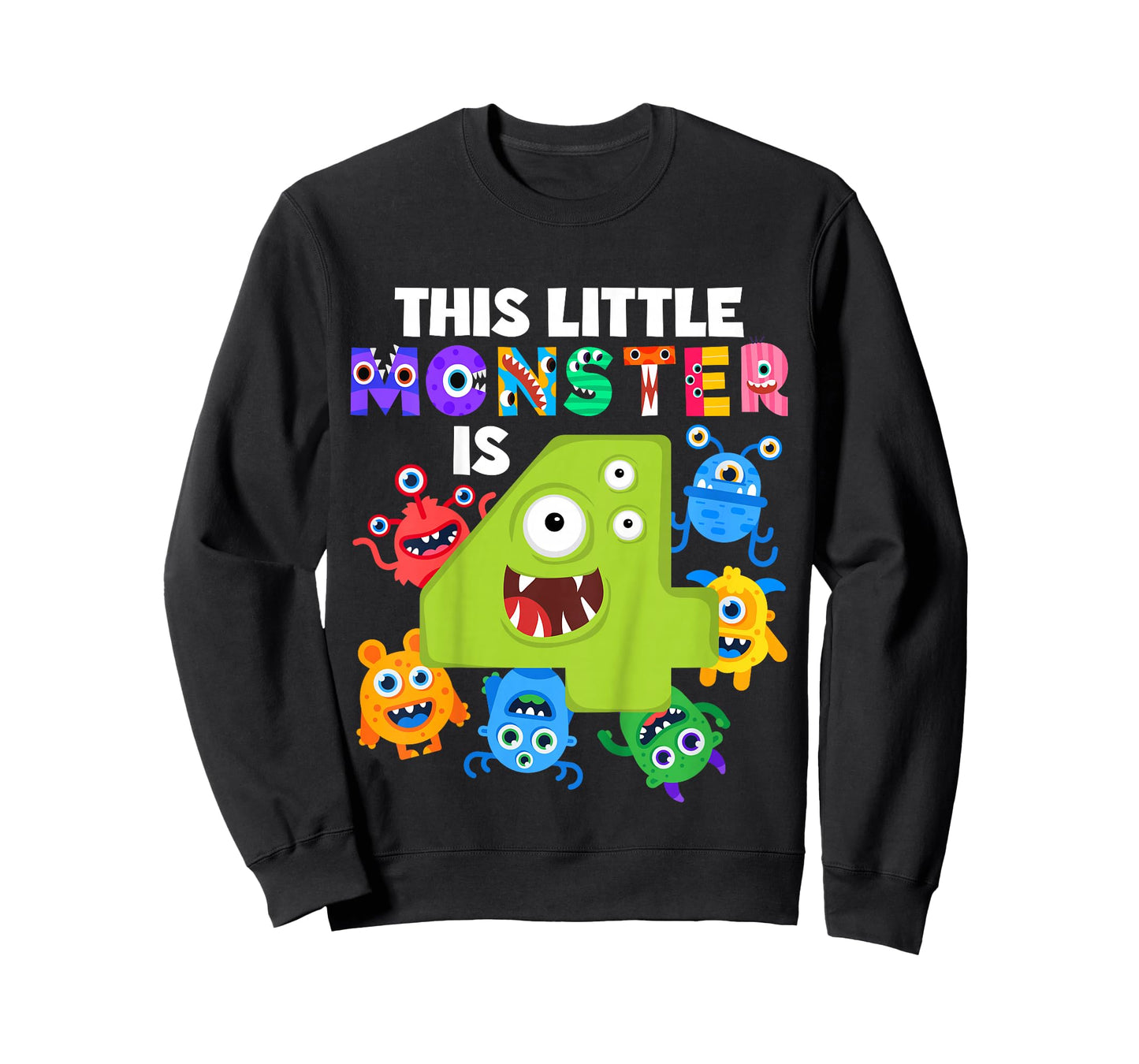 This Little Monster is 4 Four Years 4th Birthday Party Alein T-Shirt