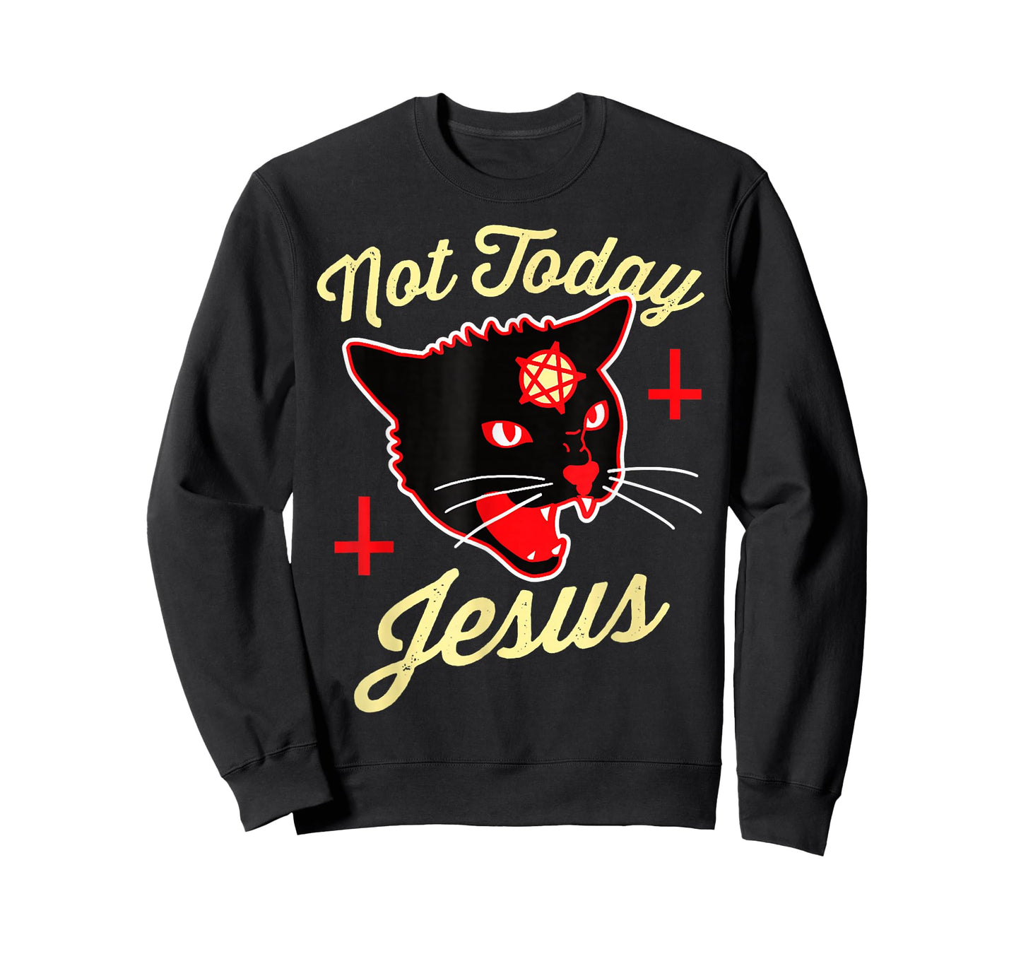 Not Today Jesus Hail Satan Satanic Cat Death Metal Halloween T-Shirt