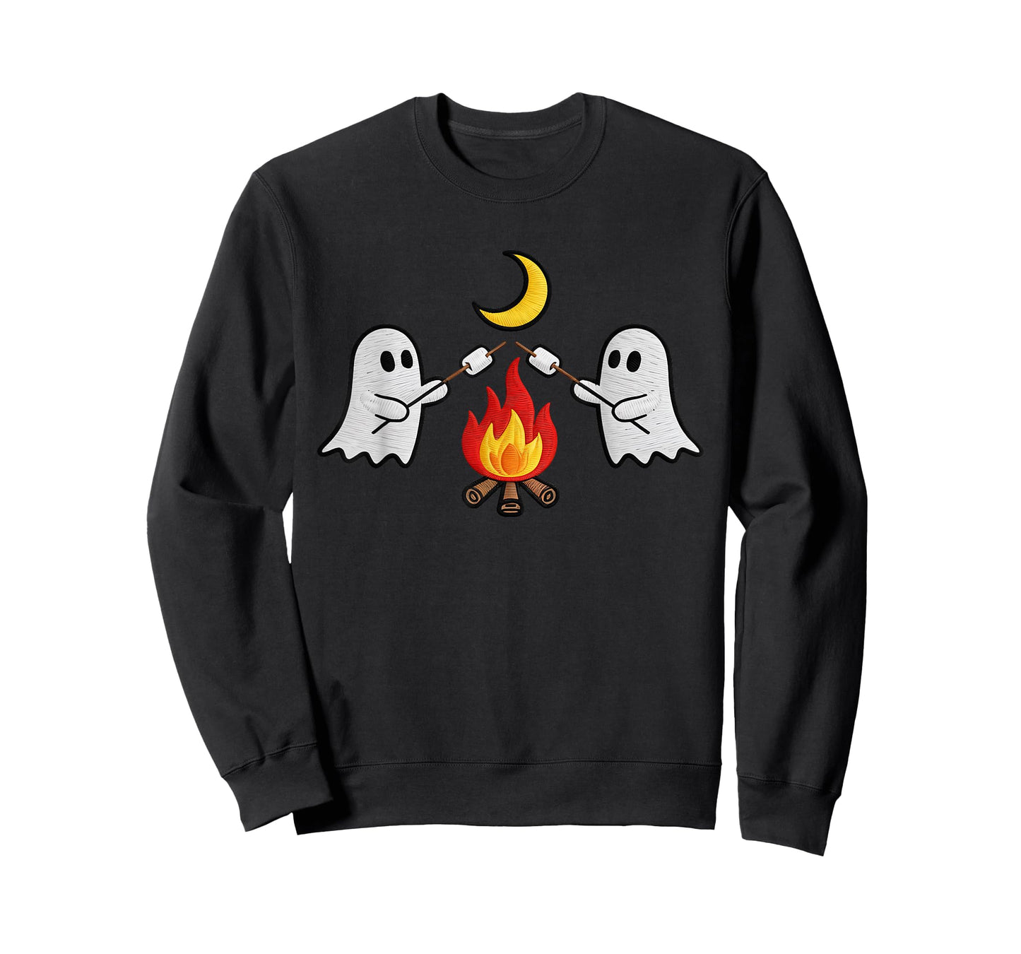 Ghost Campfire Camping Embroidered Halloween Trick or Treat T-Shirt