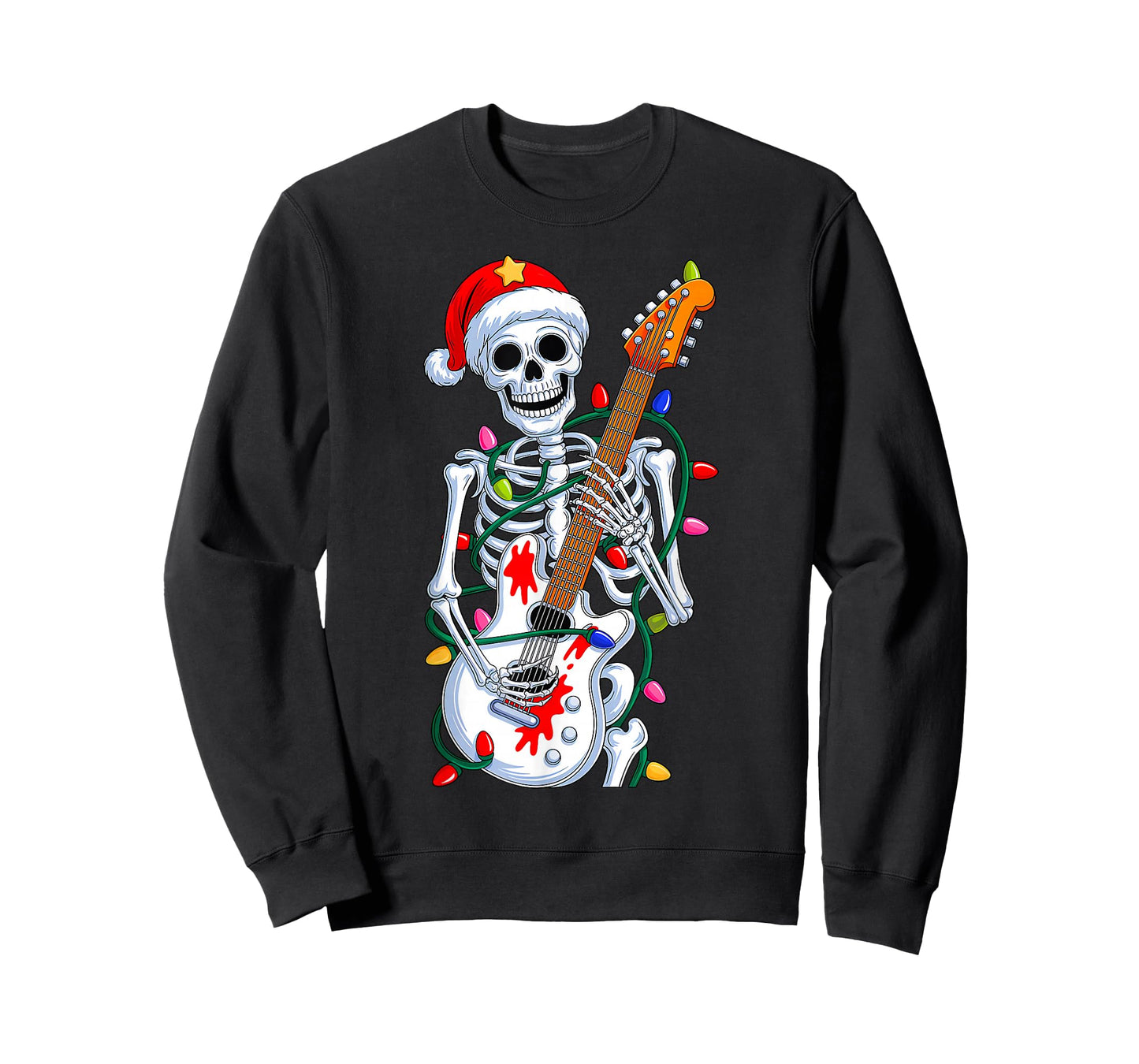 Christmas Rocker Skeleton Santa Rock Hand Xmas Men Boys Kids T-Shirt