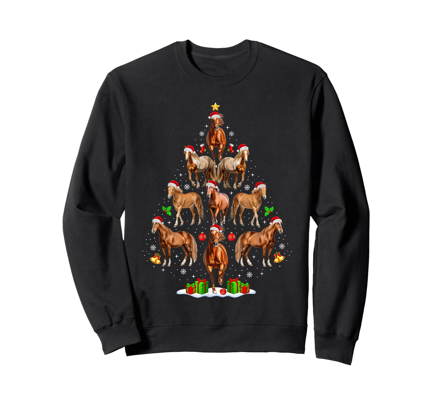 Horse Christmas Tree Lights Funny Xmas Santa Horse Lover T-Shirt