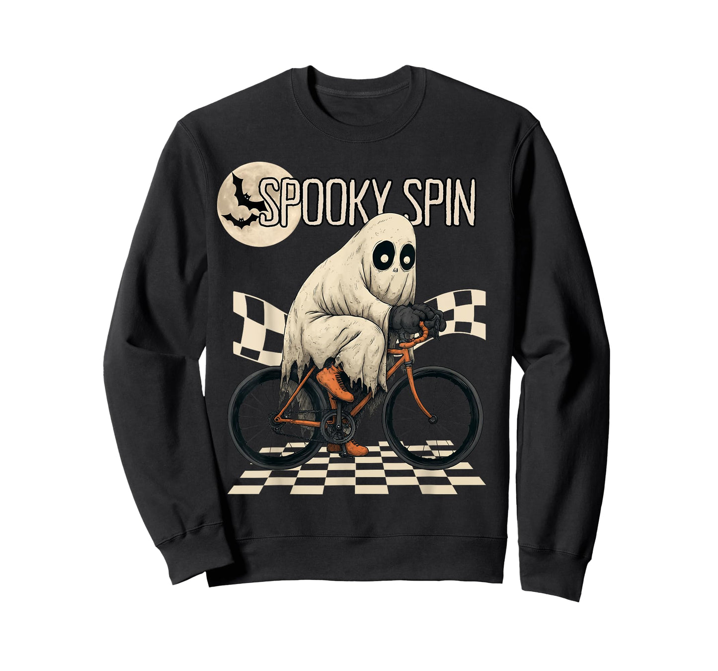 Spooky Spin Ghost Cycling Funny Halloween Bike Design T-Shirt