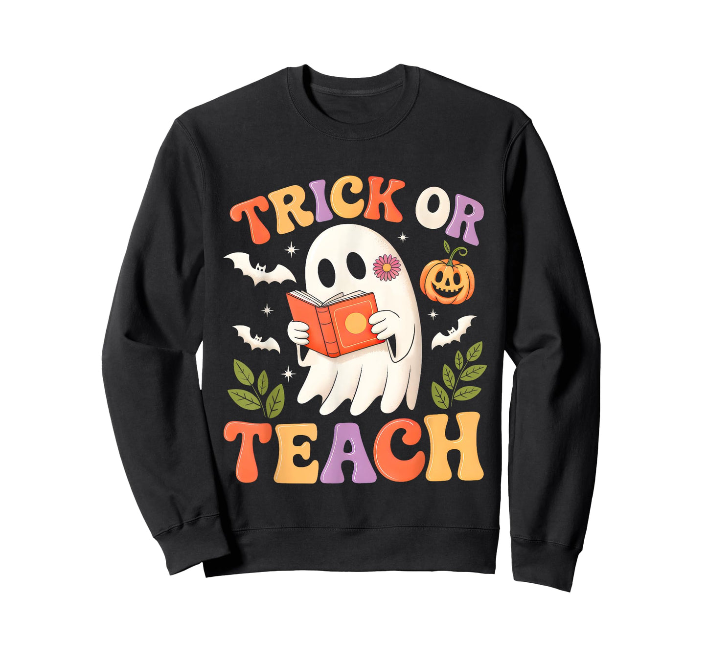 Cute Ghost Boo Trick Or Teach Retro Halloween Teacher Kids T-Shirt