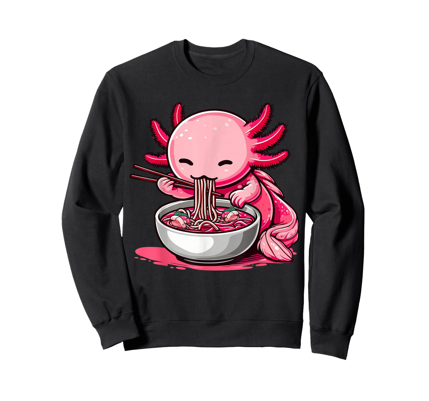 Funny Axolotl Noodle Gifts Anime Kawaii Axolotl Eating Ramen Noodles Unisex Kids Teen Adult T-Shirt Black Small