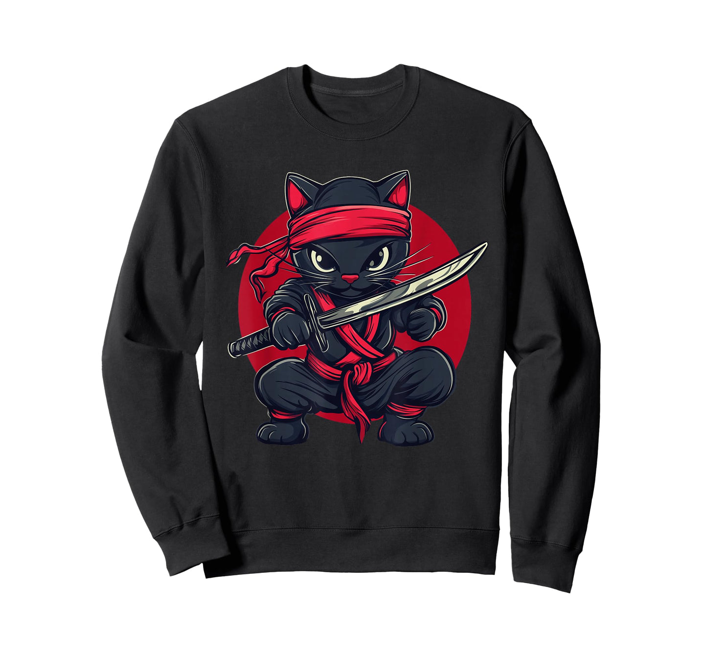Cat Ninja Samurai Japan Japanese Flag Kawaii Funny Graphic T-Shirt