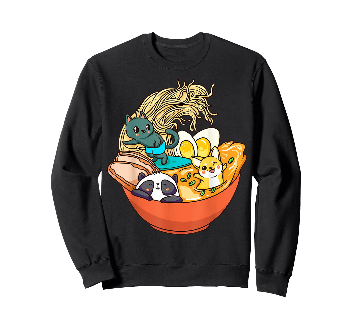 Cute Kawaii Cat Ramen Bowl Japanese Anime Panda Dog Noodle T-Shirt
