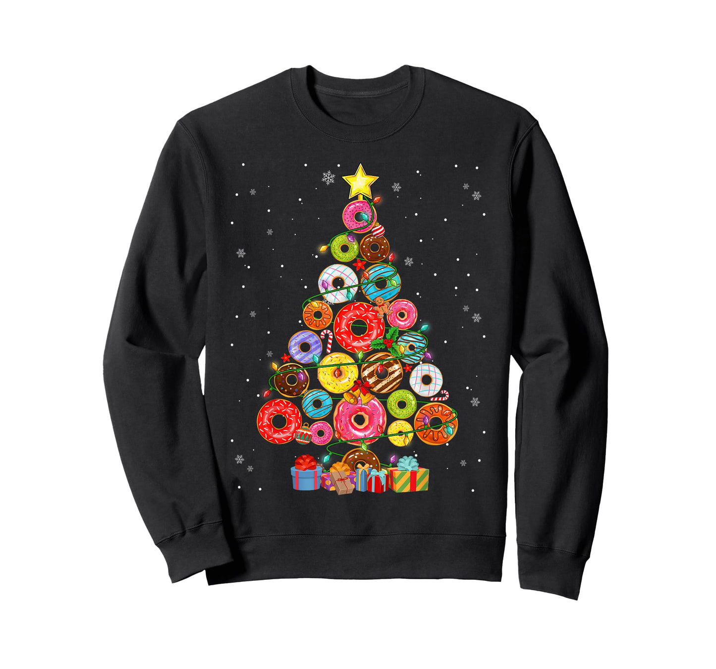 Funny Donuts Christmas Tree Lights Xmas PJS Boys Kids Girls T-Shirt