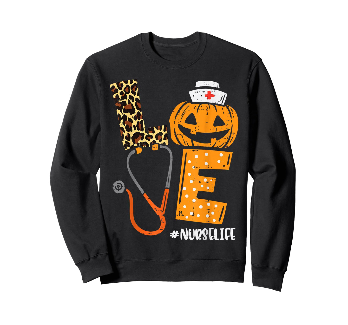Love Nurse Pumpkin Leopard Fall Halloween Thanksgiving Women T-Shirt