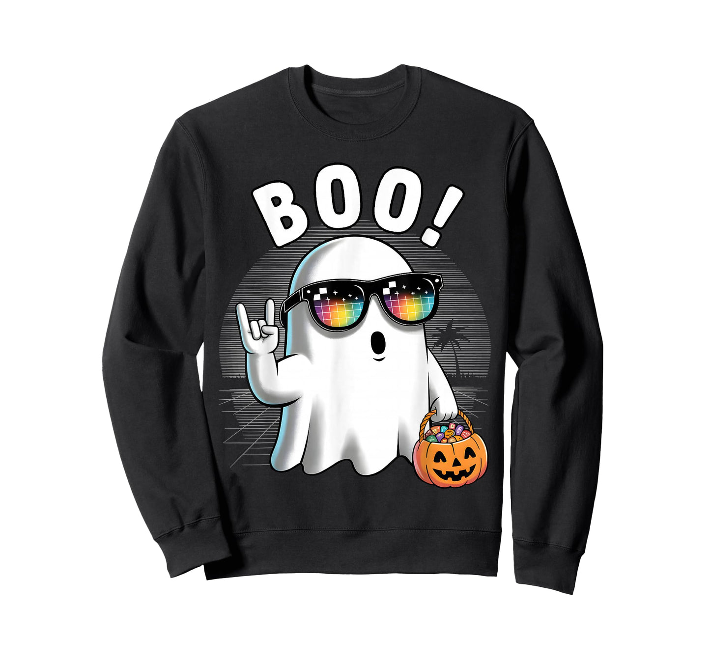 Rock Ghost Retro Halloween Pumpkin Funny Boo T-Shirt