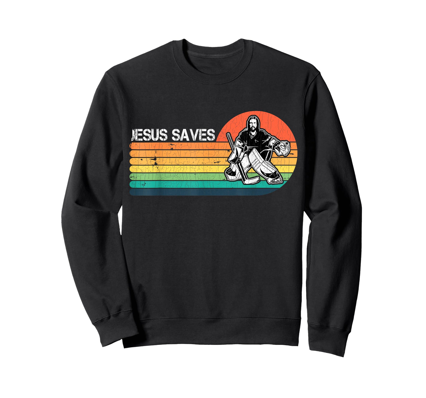 Vintage Retro Sunset Jesus Saves Hockey Player Jesus Lover T-Shirt